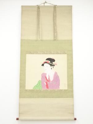 幾春筆　春姿　肉筆絹本掛軸（共箱）